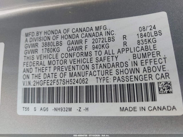 Honda Civic Sport 2025 2HGFE2F57SH524062 Image 9