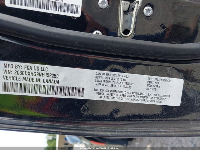 Продажа на аукционе авто 2022 Dodge Charger Gt Rwd, vin: 2C3CDXHG9NH152250, номер лота: 45584711