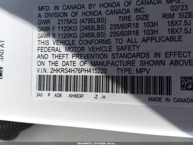 2HKRS4H76PH415220 Honda Cr-v Ex-l Awd