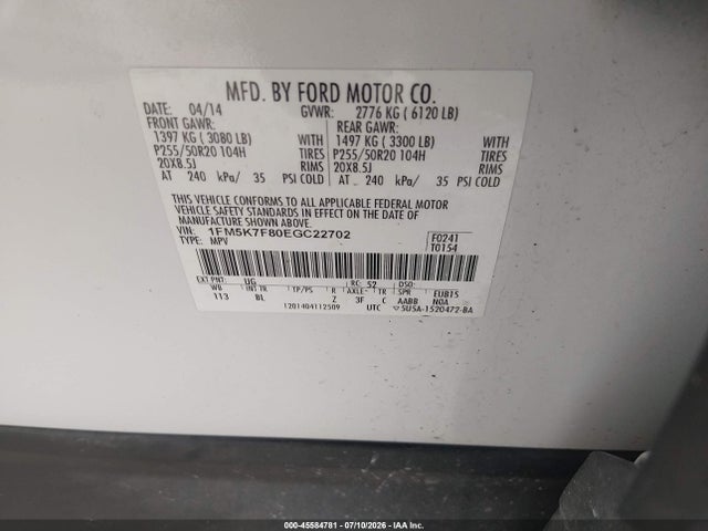 Ford Explorer Limited 2014 1FM5K7F80EGC22702 Image 9