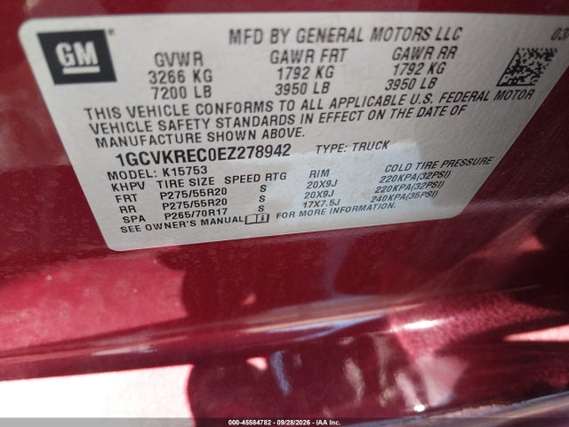 45584782 :رقم المزاد ، 1GCVKREC0EZ278942 vin ، 2014 Chevrolet Silverado 1500 Lt مزاد بيع