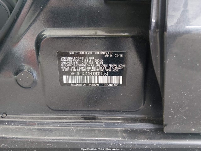 2016 Subaru Impreza 2.0i მანქანა იყიდება აუქციონზე, vin: JF1GJAA60GH014034, აუქციონის ნომერი: 45584794