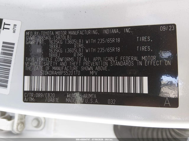 Toyota Highlander Xle 2023 5TDKDRAH8PS520170 Image 9