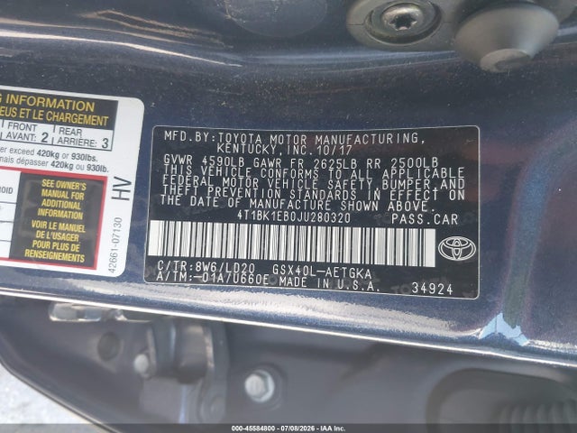 Toyota AVALON XLE 2018 4T1BK1EB0JU280320 Image 9