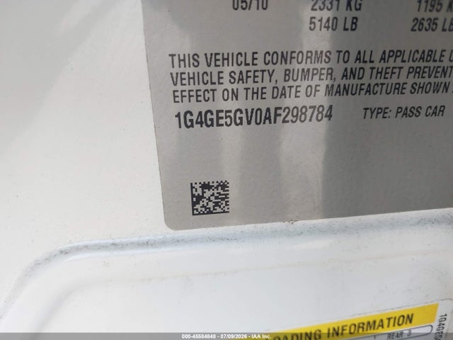 Продаж на аукціоні авто 2010 Buick Lacrosse Cxs, vin: 1G4GE5GV0AF298784, номер лоту: 45584848