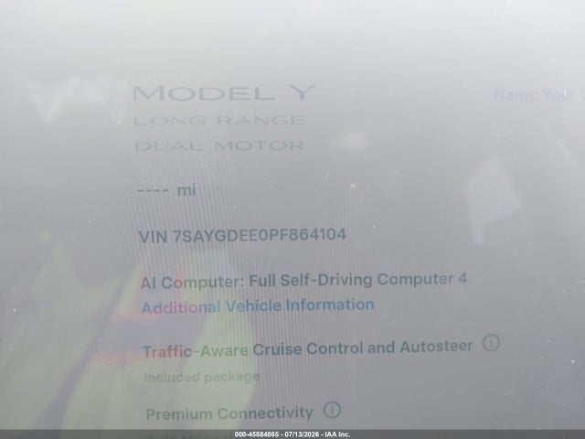 45584865 :رقم المزاد ، 7SAYGDEE0PF864104 vin ، 2023 Tesla Model Y Awd/long Range Dual Motor All-wheel Drive مزاد بيع