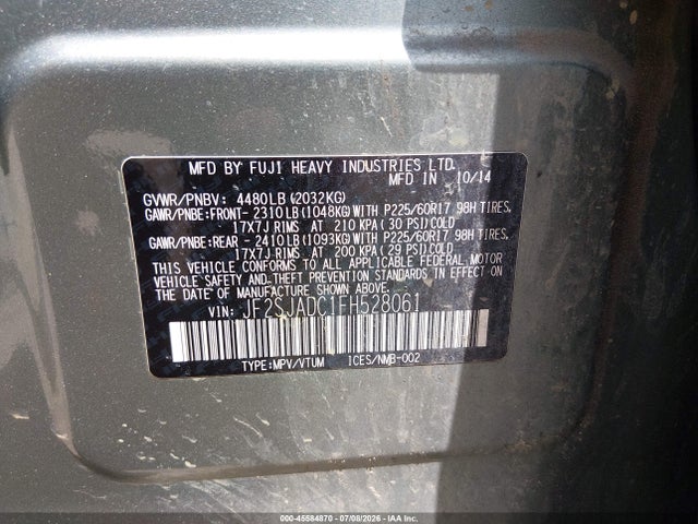 Aukcja sprzedaży 2015 Subaru Forester 2.5i Premium, vin: JF2SJADC1FH528061, numer aukcji: 45584870