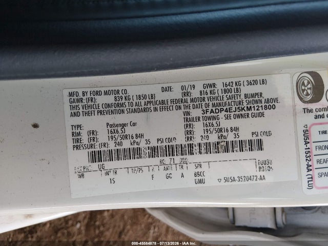 Ford FIESTA SE 2019 3FADP4EJ5KM121800 Image 9