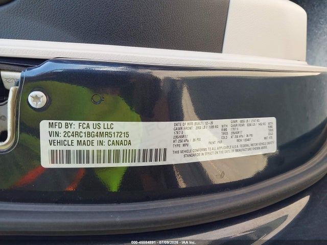 45584891 :رقم المزاد ، 2C4RC1BG4MR517215 vin ، 2021 Chrysler Pacifica Touring L مزاد بيع