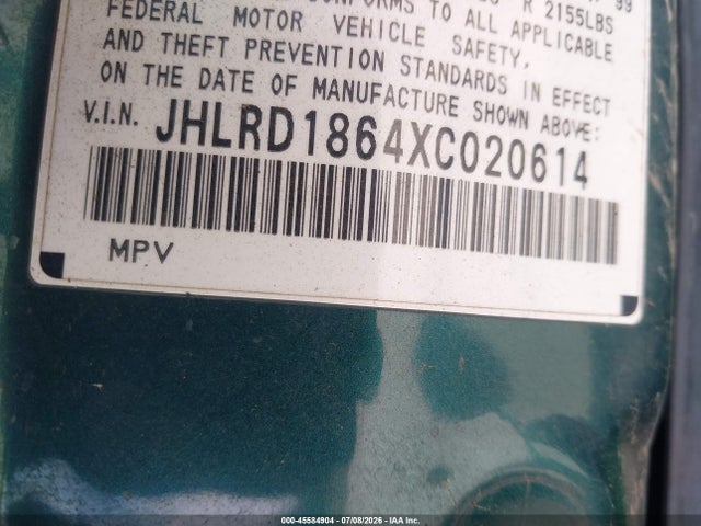 Auction sale of the 1999 Honda Cr-v Ex, vin: JHLRD1864XC020614, lot number: 45584904