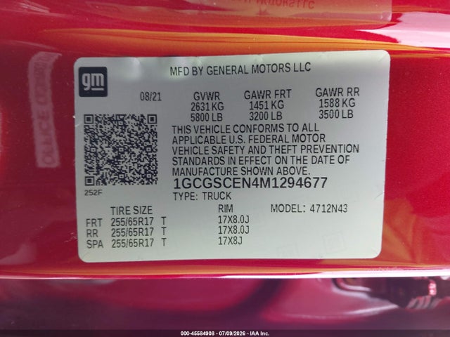 Продажа на аукционе авто 2021 Chevrolet Colorado 2wd  Short Box Lt, vin: 1GCGSCEN4M1294677, номер лота: 45584908