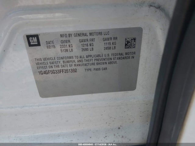 45584945 :رقم المزاد ، 1G4GF5G33FF261392 vin ، 2015 Buick Lacrosse Premium Ii مزاد بيع
