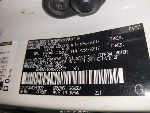 Toyota 4RUNNER SR5 2021 JTEMU5JR2M5933922 Image 9