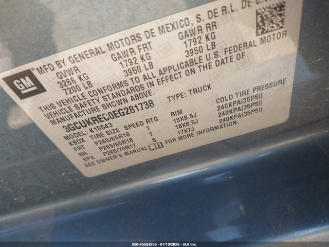Продажа на аукционе авто 2014 Chevrolet Silverado 1500 Lt, vin: 3GCUKREC0EG281738, номер лота: 45584985