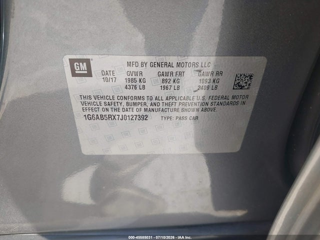 Aukcja sprzedaży 2018 Cadillac Ats Luxury, vin: 1G6AB5RX7J0127392, numer aukcji: 45585031