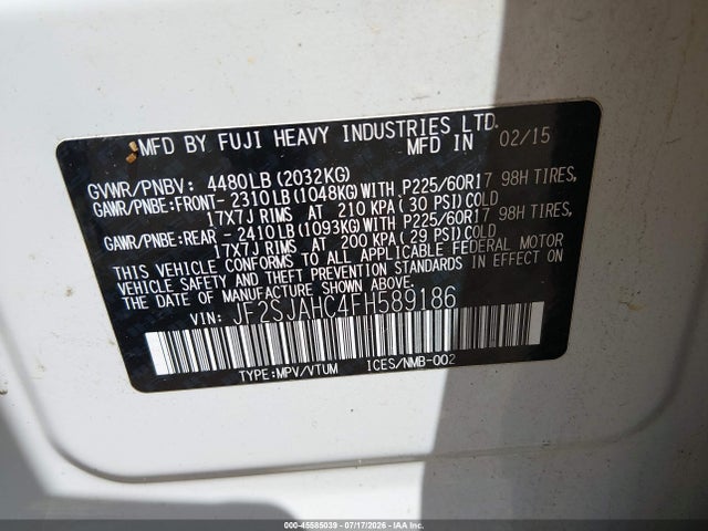 Продажа на аукционе авто 2015 Subaru Forester 2.5i Limited, vin: JF2SJAHC4FH589186, номер лота: 45585039