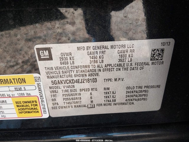 Продажа на аукционе авто 2014 Buick Enclave Premium, vin: 5GAKVCKD4EJ218103, номер лота: 45585050