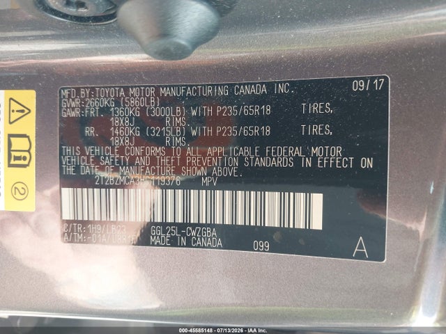 Aukcja sprzedaży 2017 Lexus Rx 350, vin: 2T2BZMCA3HC119376, numer aukcji: 45585148