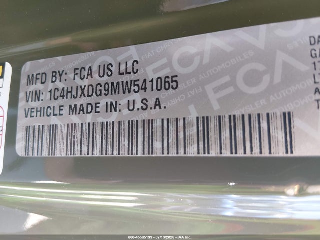 Продажа на аукционе авто 2021 Jeep Wrangler Unlimited Willys 4x4, vin: 1C4HJXDG9MW541065, номер лота: 45585199