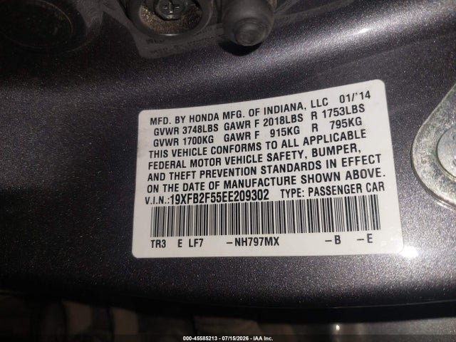 Honda Civic Lx 2014 19XFB2F55EE209302 Image 9