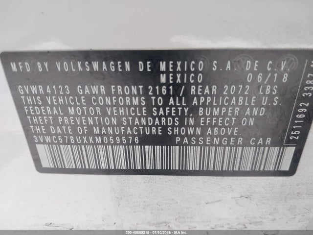 3VWC57BUXKM059576 Volkswagen Jetta 1.4t R-line/1.4t S/1.4t Se