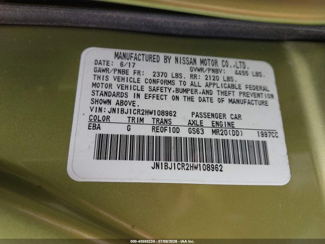 JN1BJ1CR2HW108962 Nissan Rogue Sport Sl