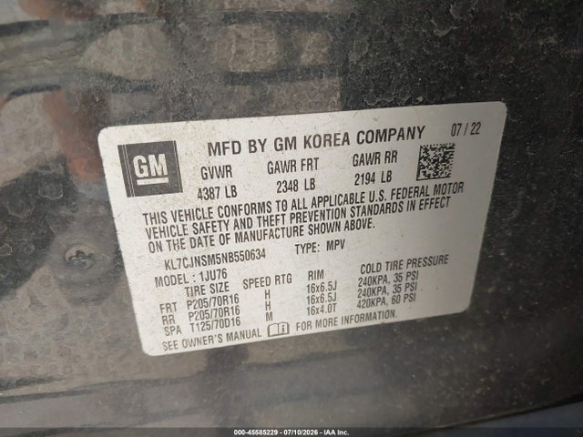 Chevrolet Trax Awd Ls 2022 KL7CJNSM5NB550634 Image 9