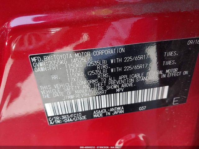 Toyota Rav4 Xle 2017 JTMWFREV9HJ108897 Image 9