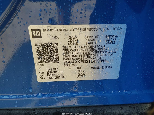 45585237 :رقم المزاد ، 3GNAXKEG2TL429091 vin ، 2026 Chevrolet Equinox Fwd Activ مزاد بيع