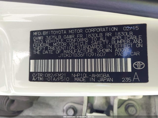 JTDKDTB36F1091607 Toyota Prius C Three