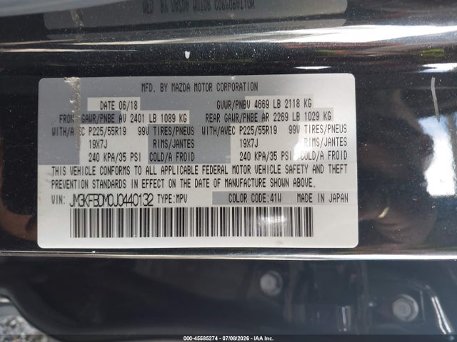 Aukcja sprzedaży 2018 Mazda Cx-5 Grand Touring, vin: JM3KFBDM0J0440132, numer aukcji: 45585274