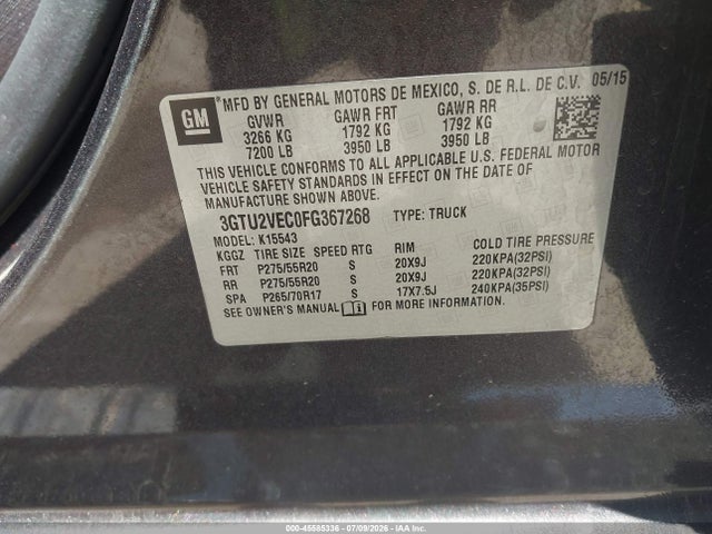 Aukcja sprzedaży 2015 Gmc Sierra 1500 Slt, vin: 3GTU2VEC0FG367268, numer aukcji: 45585336