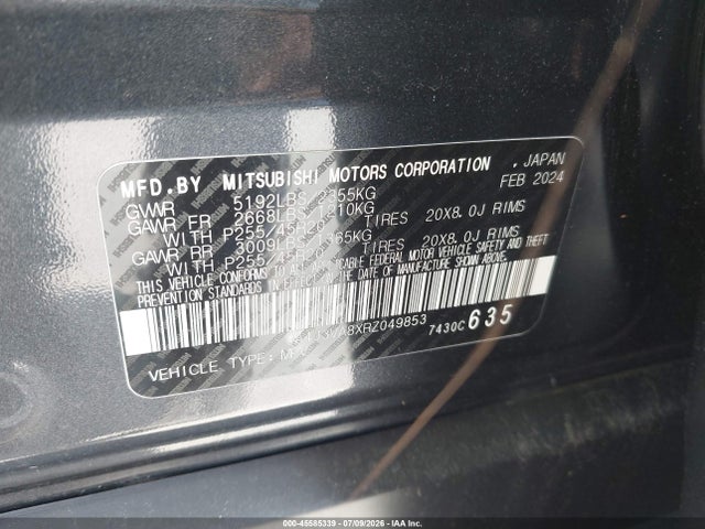 45585339 :رقم المزاد ، JA4J3VA8XRZ049853 vin ، 2024 Mitsubishi Outlander Se 2.5 2wd/se Black Edition S-awc/se Black Edition W/pano Roof S-awc مزاد بيع