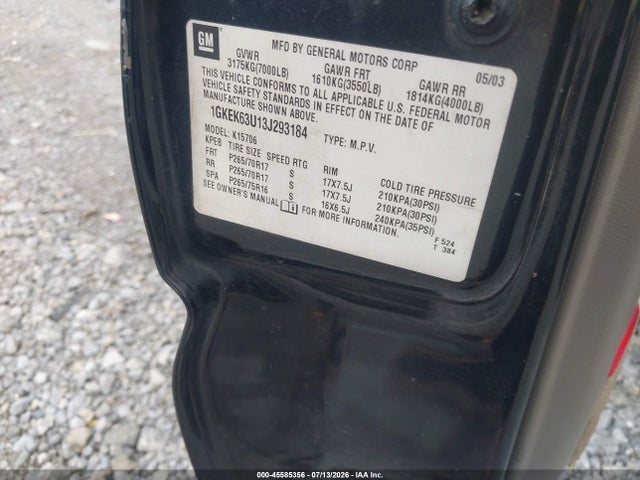 Продаж на аукціоні авто 2003 Gmc Yukon Denali, vin: 1GKEK63U13J293184, номер лоту: 45585356
