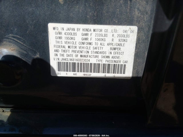 Aukcja sprzedaży 2006 Acura Tsx, vin: JH4CL96816C023024, numer aukcji: 45585363