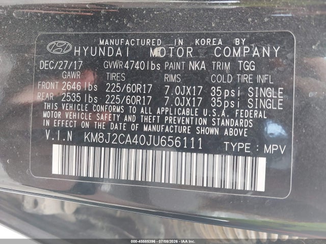 KM8J2CA40JU656111 Hyundai TUCSON SE