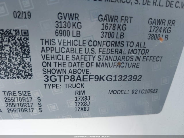 GMC SIERRA 1500 2019 3GTP8AEF9KG132392 Image 9