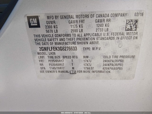Chevrolet EQUINOX LT 2016 2GNFLFEK3G6276633 Image 9