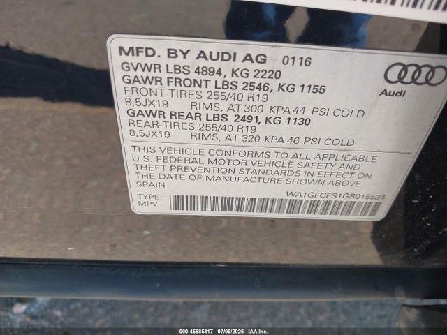Aukcja sprzedaży 2016 Audi Q3 2.0t Premium Plus, vin: WA1GFCFS1GR015534, numer aukcji: 45585417