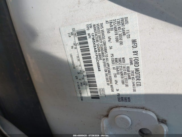 45585420 :رقم المزاد ، 1FM5K8AB1PGC00848 vin ، 2023 Ford Police Interceptor Utility مزاد بيع