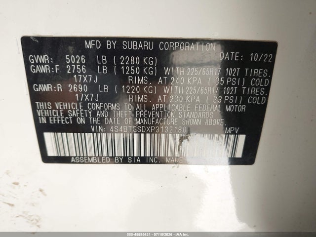 4S4BTGSDXP3132180 Subaru Outback Wilderness