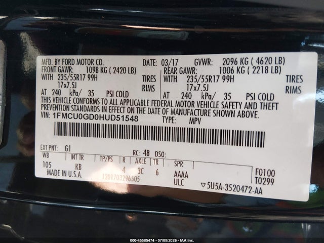 Ford ESCAPE SE 2017 1FMCU0GD0HUD51548 Image 9