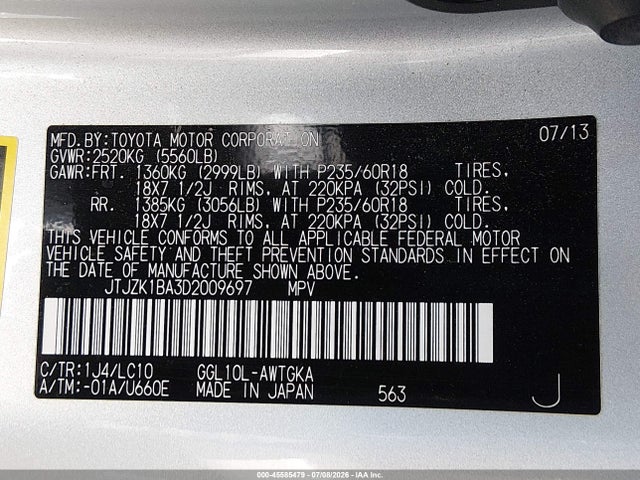 2013 Lexus Rx 350 მანქანა იყიდება აუქციონზე, vin: JTJZK1BA3D2009697, აუქციონის ნომერი: 45585479