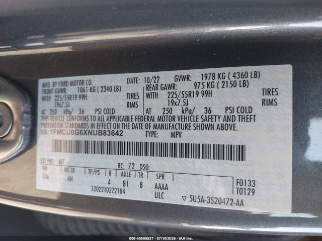 Ford ESCAPE SE 2022 1FMCU0G6XNUB83642 Image 9