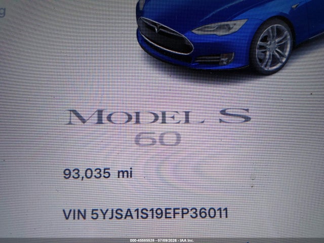 2014 Tesla Model S მანქანა იყიდება აუქციონზე, vin: 5YJSA1S19EFP36011, აუქციონის ნომერი: 45585528