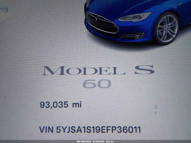 2014 Tesla Model S მანქანა იყიდება აუქციონზე, vin: 5YJSA1S19EFP36011, აუქციონის ნომერი: 45585528