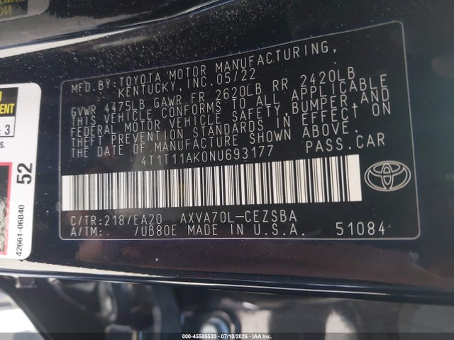 4T1T11AK0NU693177 Toyota CAMRY SE