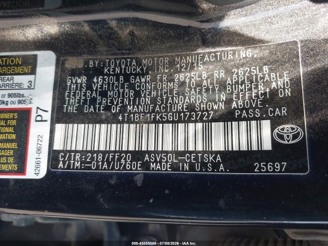 Toyota CAMRY SE 2016 4T1BF1FK5GU173727 Image 9