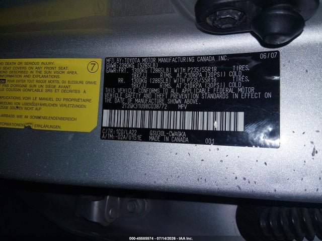 45585574 :رقم المزاد ، 2T2GK31U98C038772 vin ، 2008 Lexus Rx 350 مزاد بيع