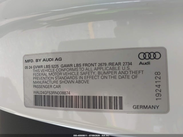 Aukcja sprzedaży 2024 Audi S5 Cabriolet Premium Tfsi Quattro Tiptronic, vin: WAU24GF53RN008874, numer aukcji: 45585611